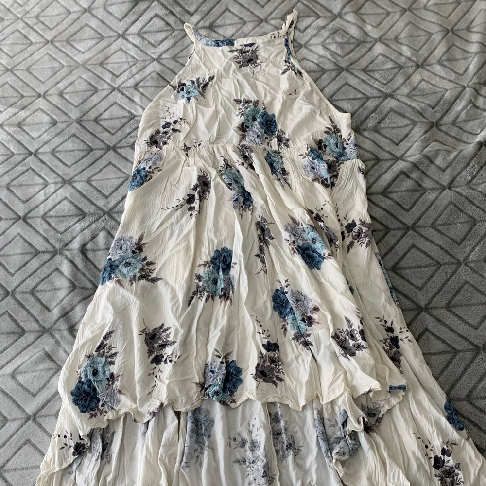 Torrid white and blue hi low dress.